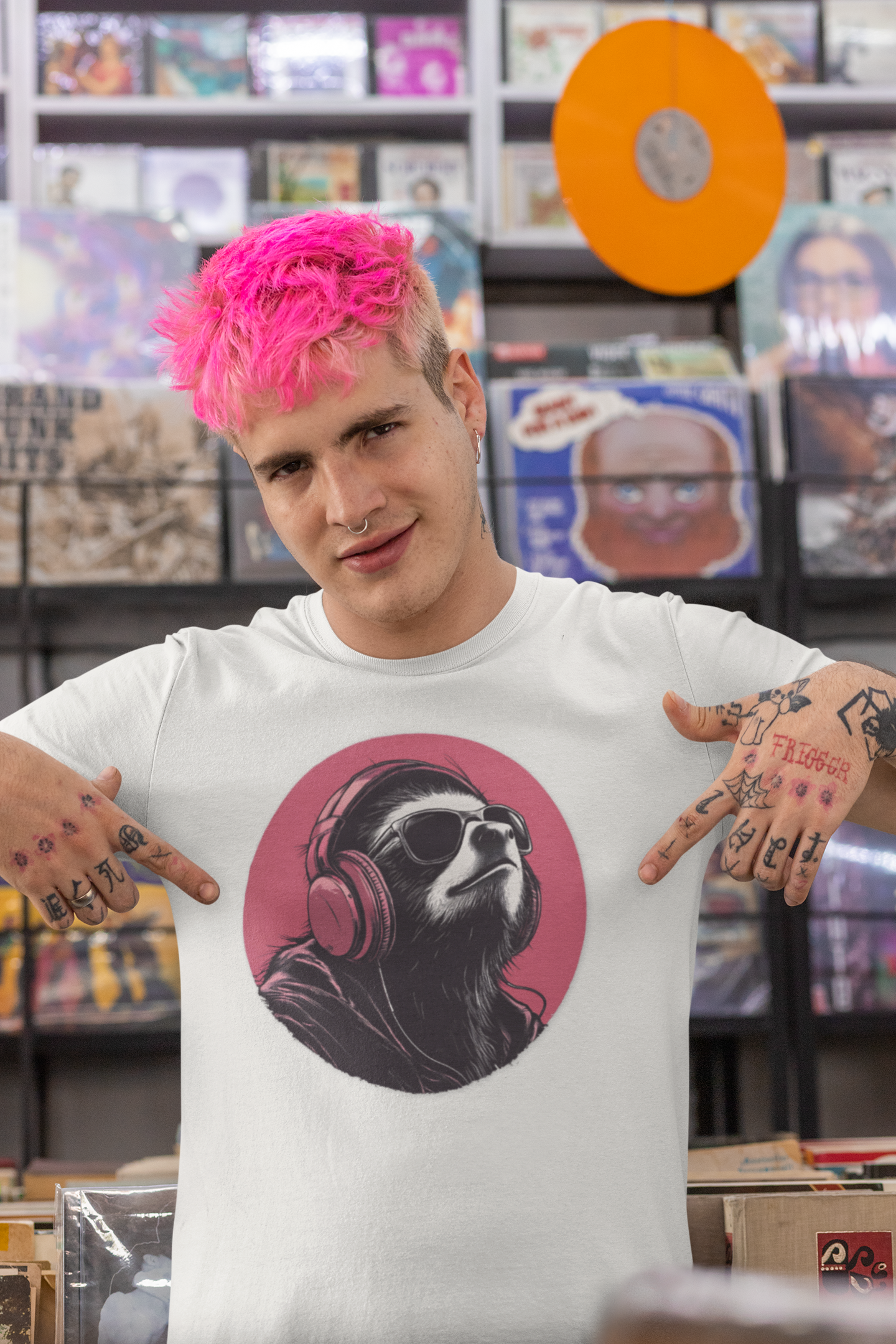 Big-Bang-Pixels-Funky-Sloth-T-Shirt-Heather-Cement