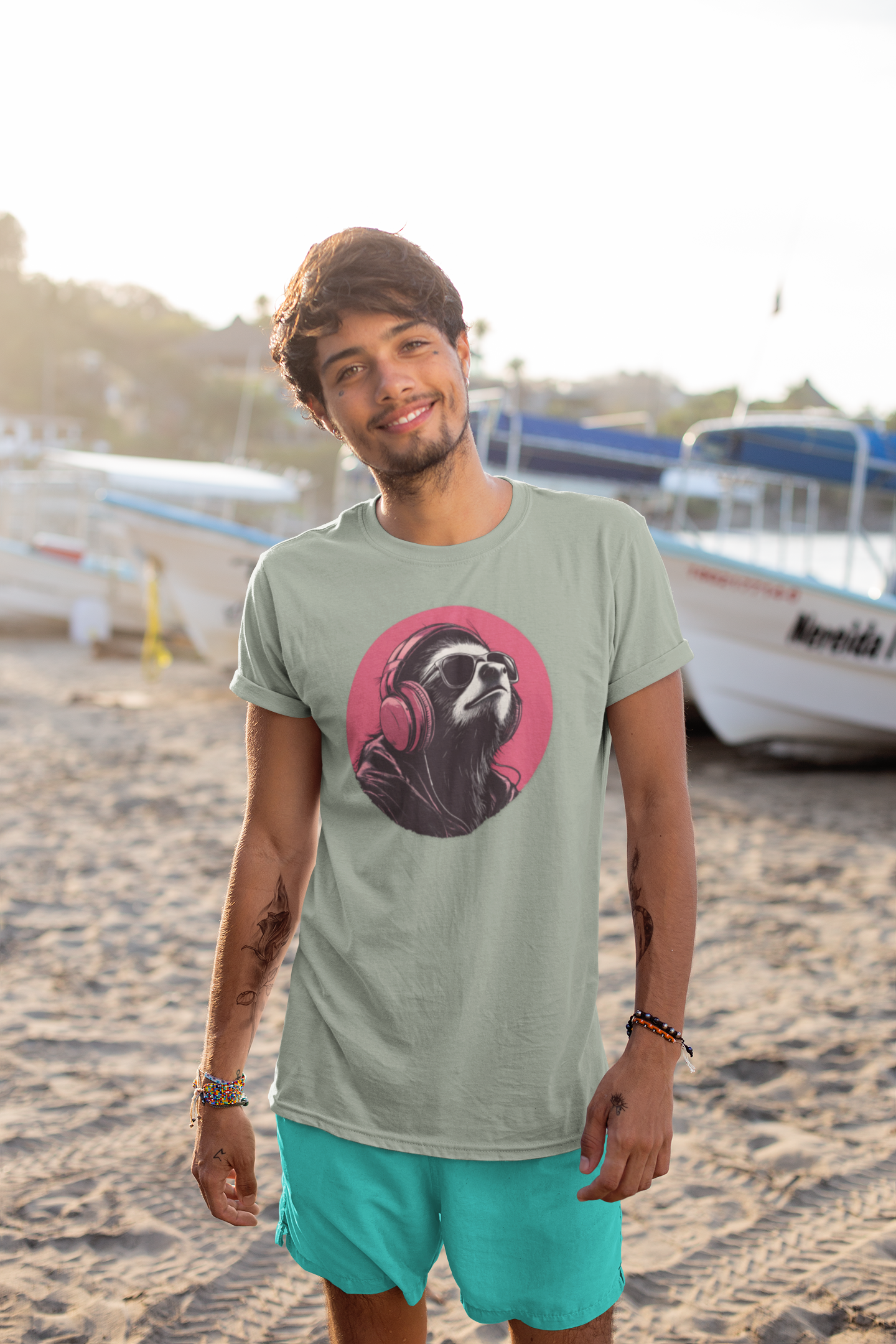 Big-Bang-Pixels-Funky-Sloth-T-Shirt-Sage