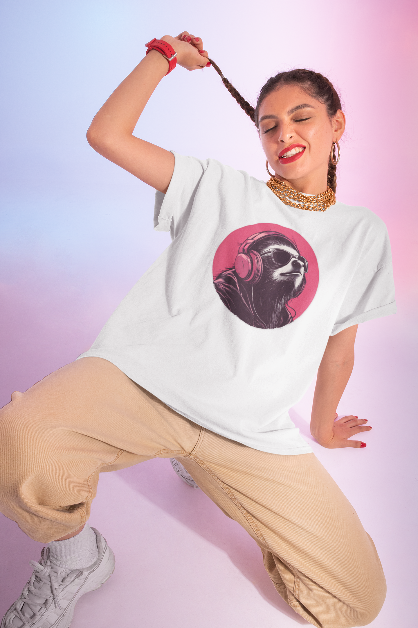 Big-Bang-Pixels-Funky-Sloth-T-Shirt-White