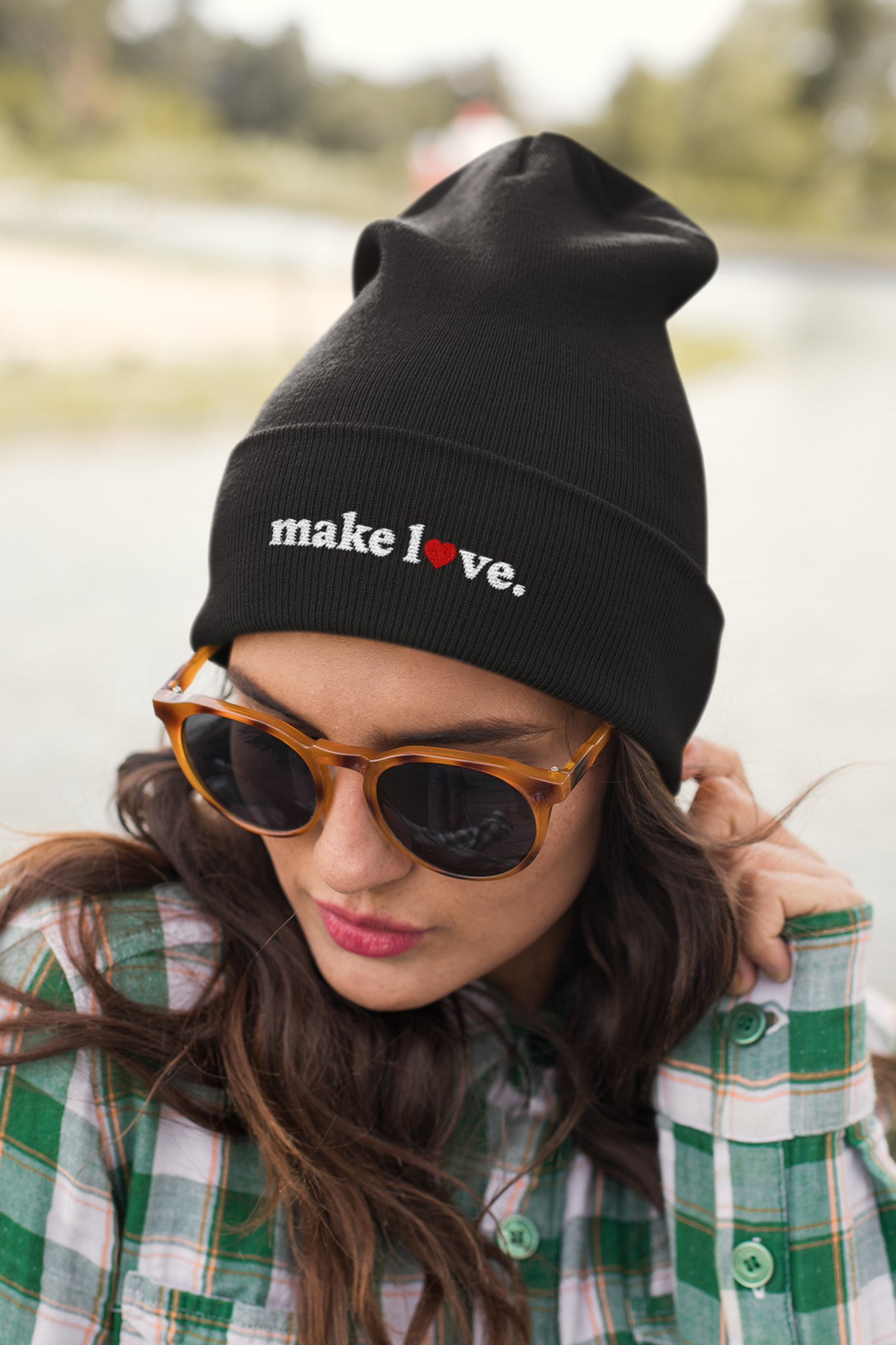 Make Love Embroidered Beanie, Cozy Cuffed Beanie Hat, Trendy Winter Accessory, Gift for Him or Her, Valentines Day Beanie, Unisex Hat