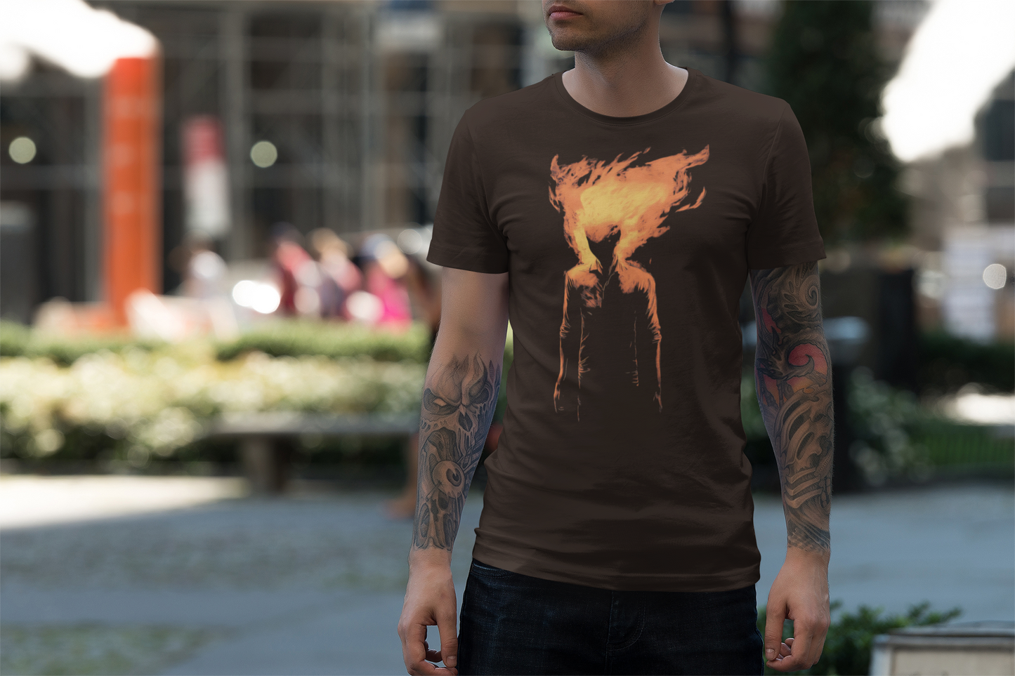 Big-Bang-Pixels-Man-On-Fire-T-Shirt-Brown