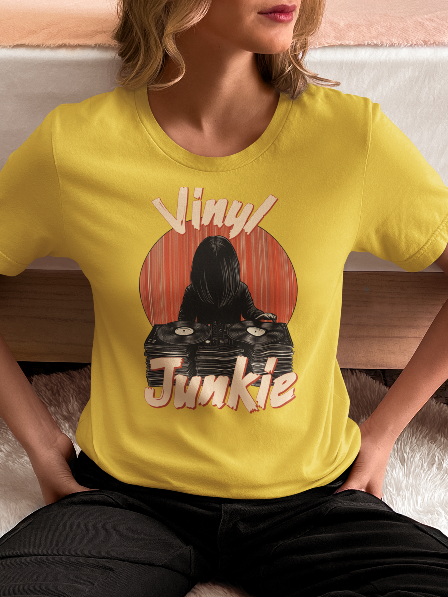 Big-Bang-Pixels-Vinyl-Junkie-Tshirt-Maize-Yellow