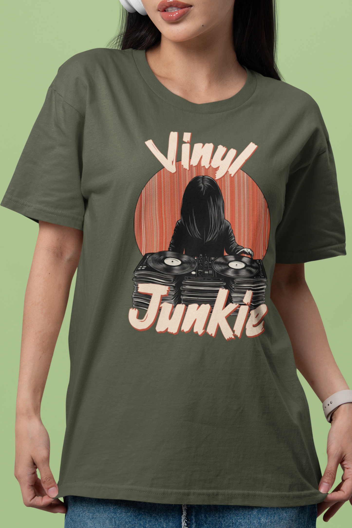 Big-Bang-Pixels-Vinyl-Junkie-Tshirt-Military-Green