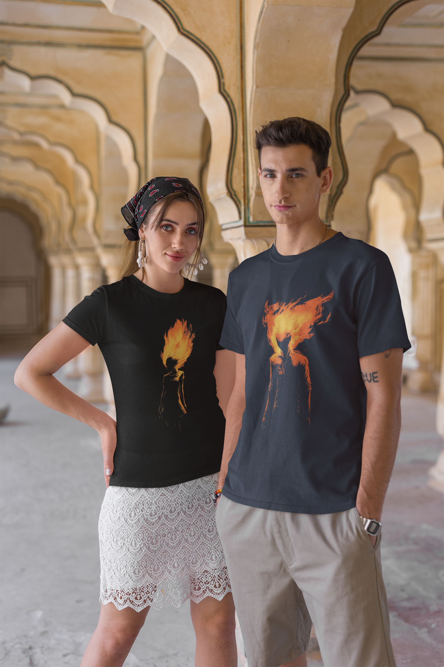 Big-Bang-Pixels-Woman-On-Fire-T-Shirt-Black