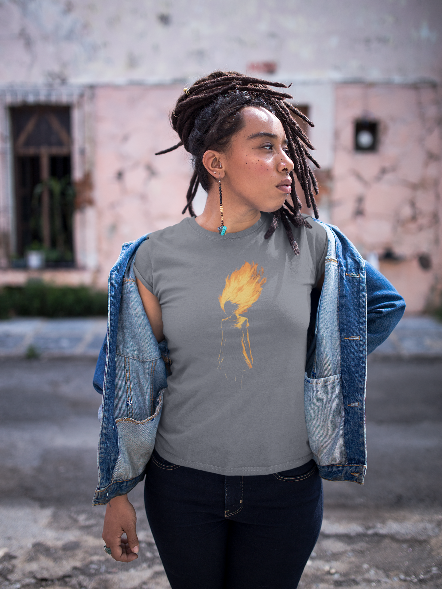 Big-Bang-Pixels-Woman-On-Fire-T-Shirt-Charcoal