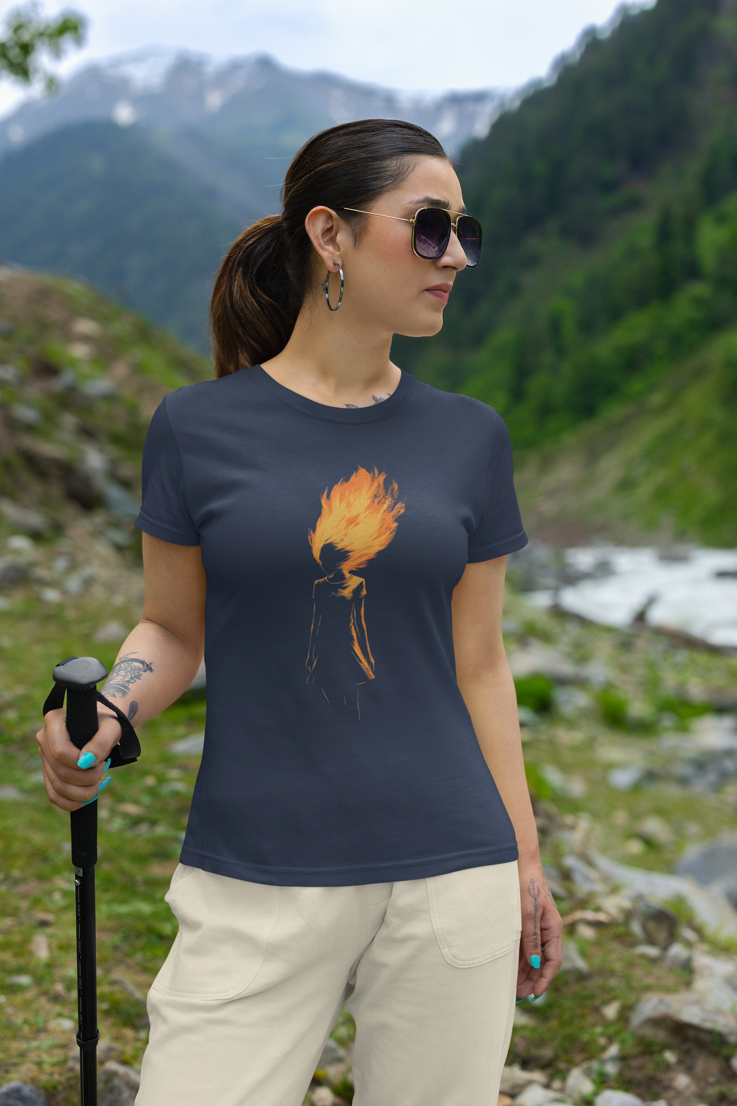Big-Bang-Pixels-Woman-On-Fire-T-Shirt-Navy