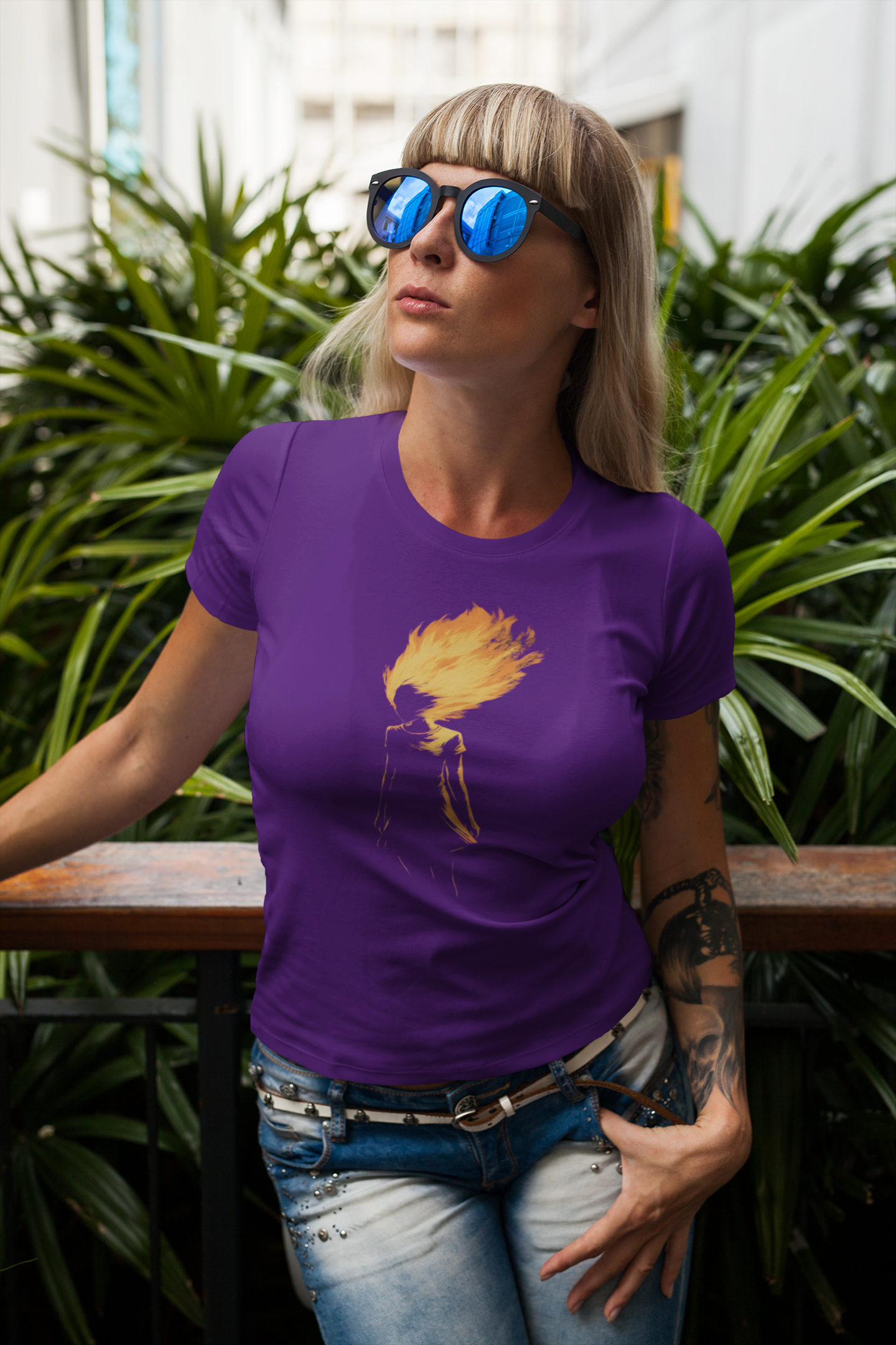 Big-Bang-Pixels-Woman-On-Fire-T-Shirt-Purple
