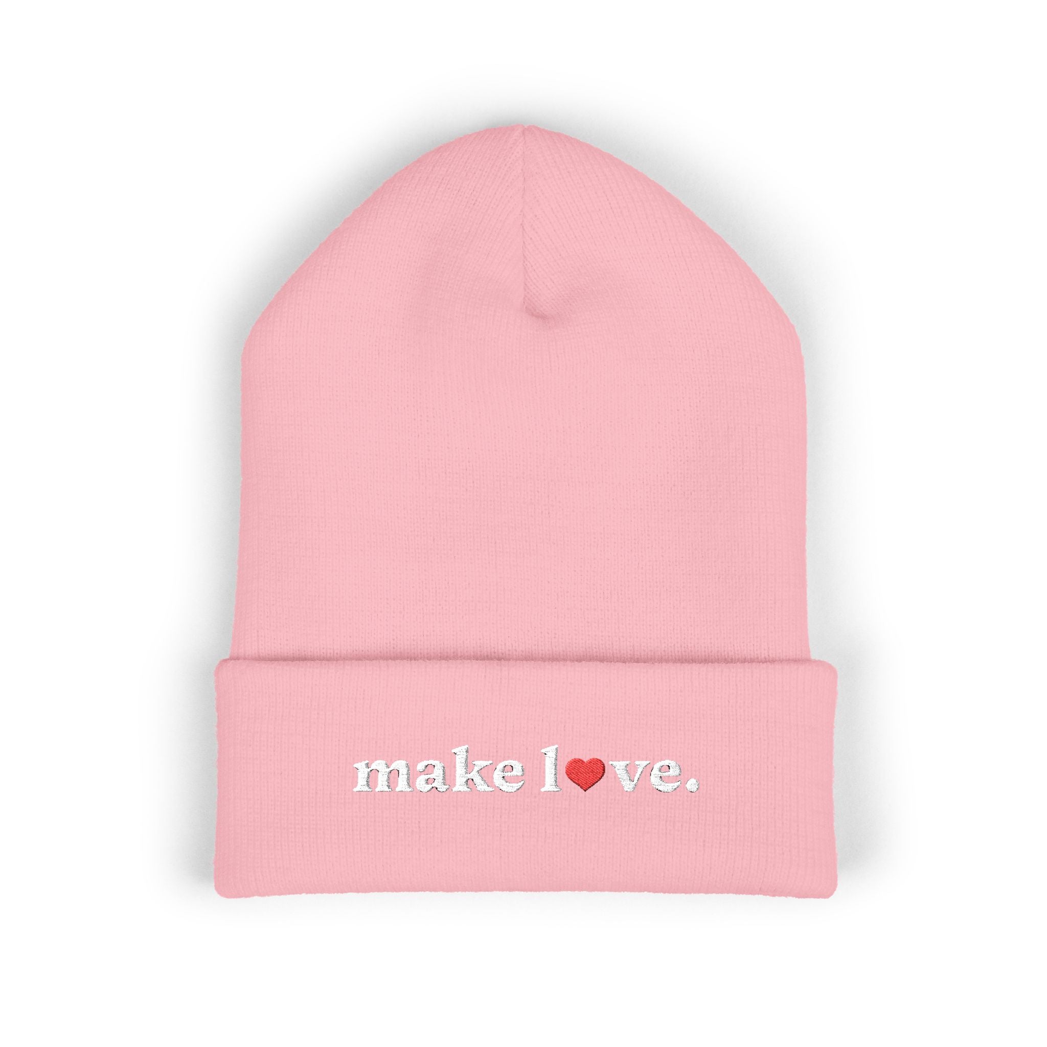 Make Love Embroidered Beanie, Cozy Cuffed Beanie Hat, Trendy Winter Accessory, Gift for Him or Her, Valentines Day Beanie, Unisex Hat