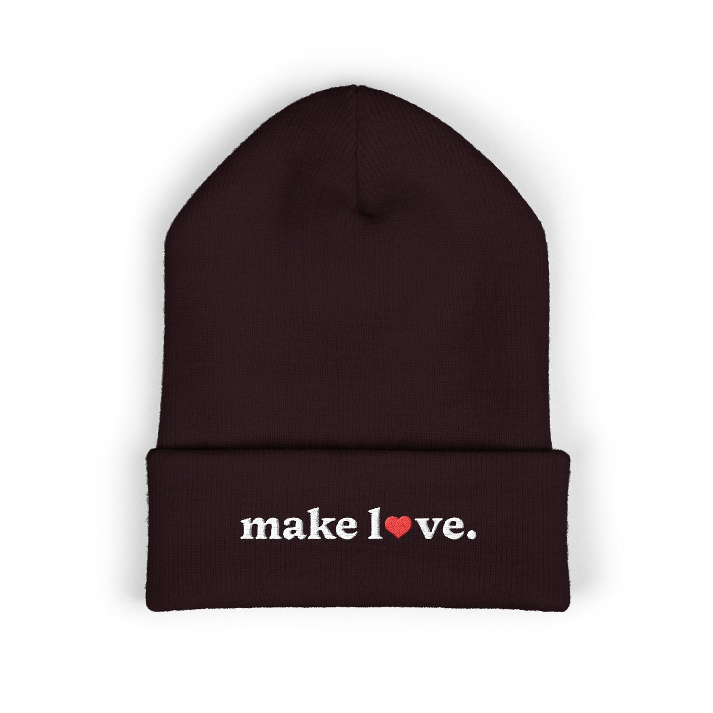 Make Love Embroidered Beanie, Cozy Cuffed Beanie Hat, Trendy Winter Accessory, Gift for Him or Her, Valentines Day Beanie, Unisex Hat