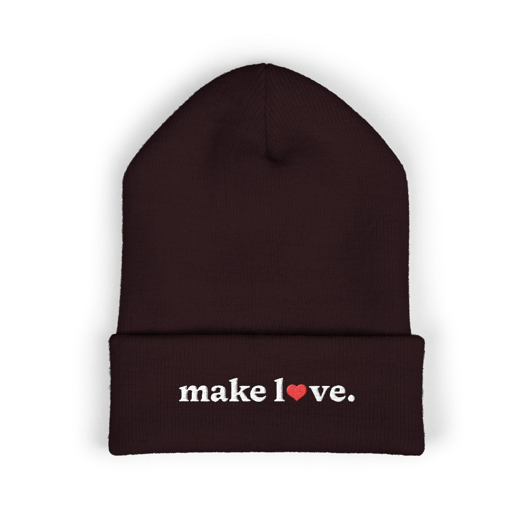 Make Love Embroidered Beanie, Cozy Cuffed Beanie Hat, Trendy Winter Accessory, Gift for Him or Her, Valentines Day Beanie, Unisex Hat