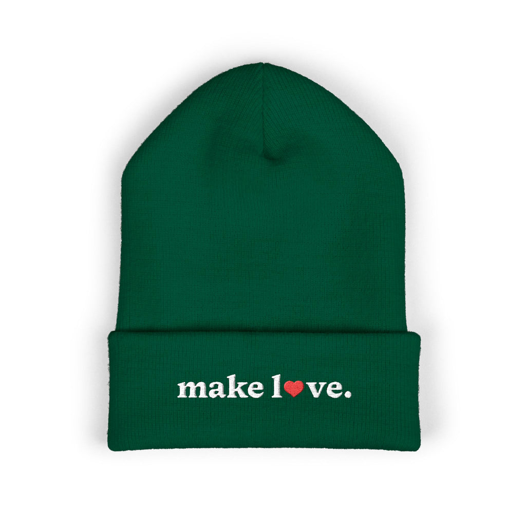 Make Love Embroidered Beanie, Cozy Cuffed Beanie Hat, Trendy Winter Accessory, Gift for Him or Her, Valentines Day Beanie, Unisex Hat