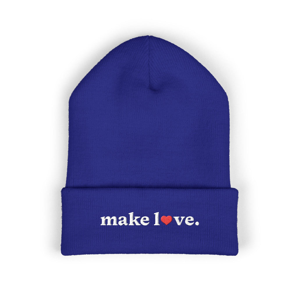 Make Love Embroidered Beanie, Cozy Cuffed Beanie Hat, Trendy Winter Accessory, Gift for Him or Her, Valentines Day Beanie, Unisex Hat