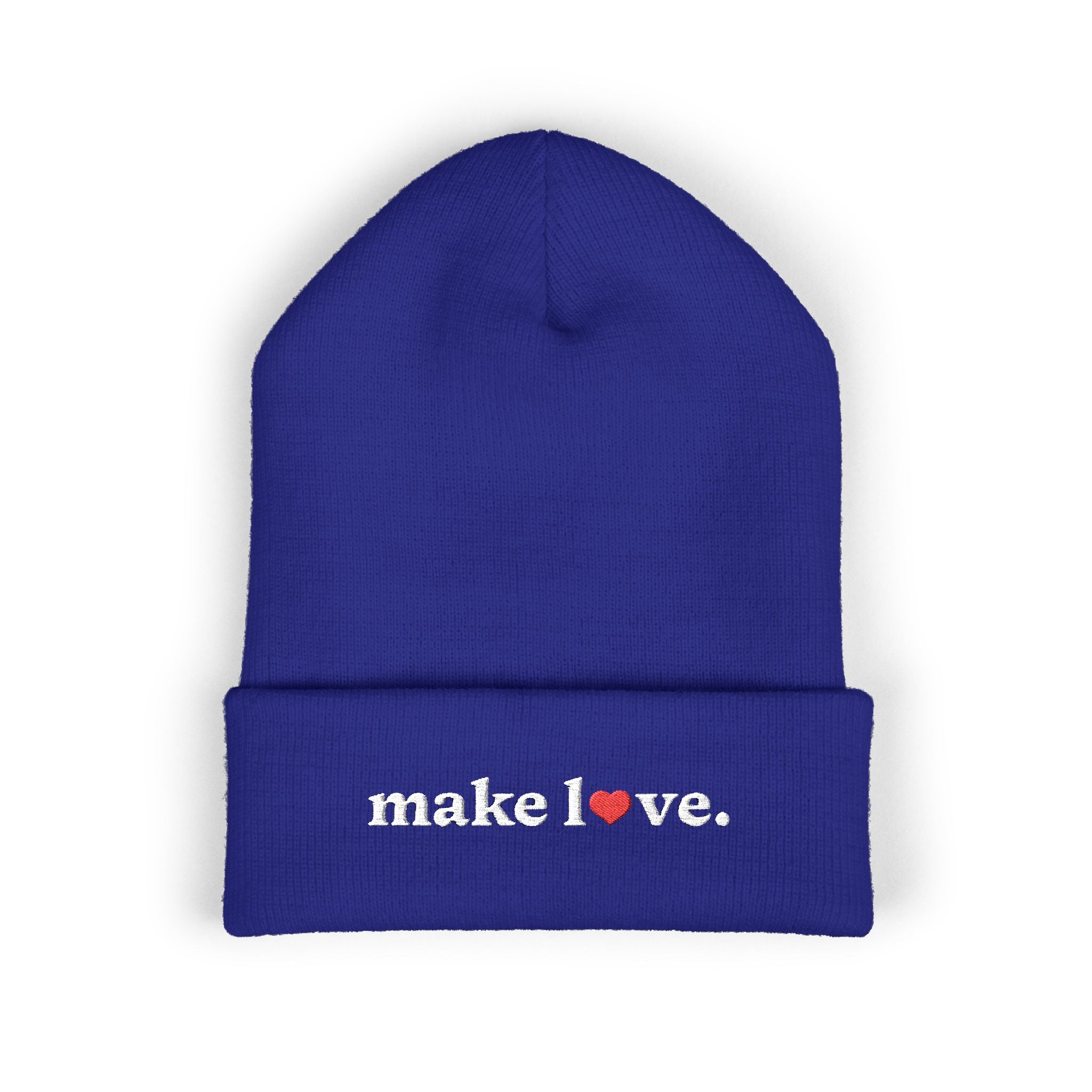 Make Love Embroidered Beanie, Cozy Cuffed Beanie Hat, Trendy Winter Accessory, Gift for Him or Her, Valentines Day Beanie, Unisex Hat