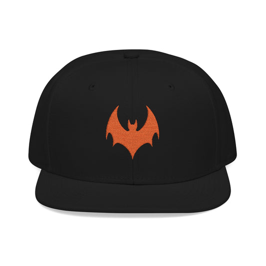 Black cap with orange bat symbol on a white background