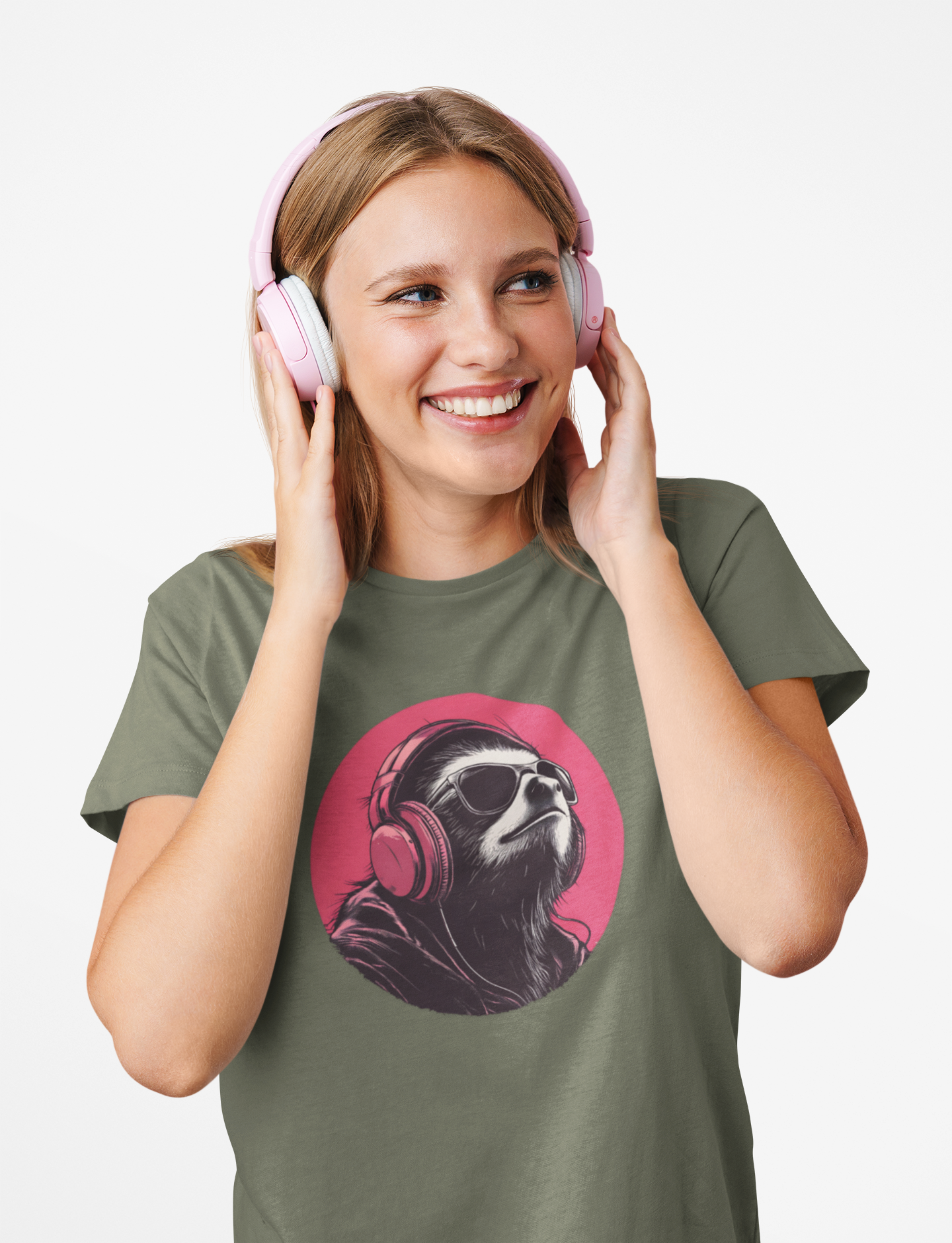Big-Bang-Pixels-Funky-Sloth-T-Shirt-Military-Green
