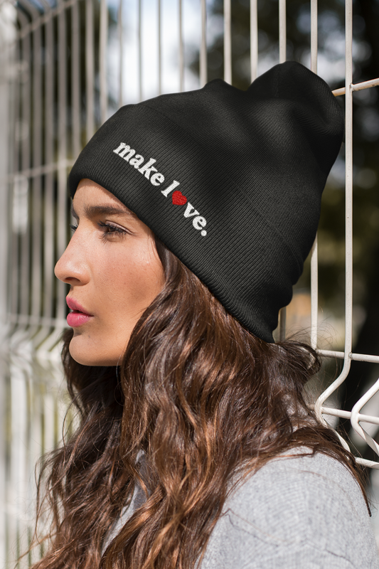 Make Love Embroidered Beanie, Cozy Cuffed Beanie Hat, Trendy Winter Accessory, Gift for Him or Her, Valentines Day Beanie, Unisex Hat