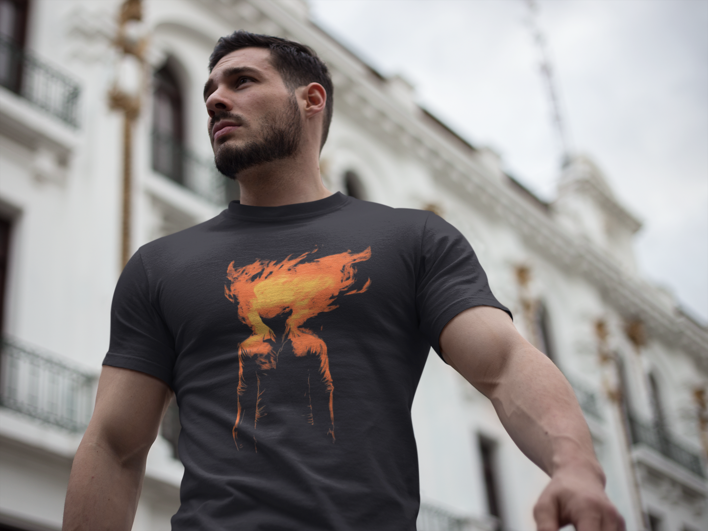 Big-Bang-Pixels-Man-On-Fire-T-Shirt-Dark-Grey