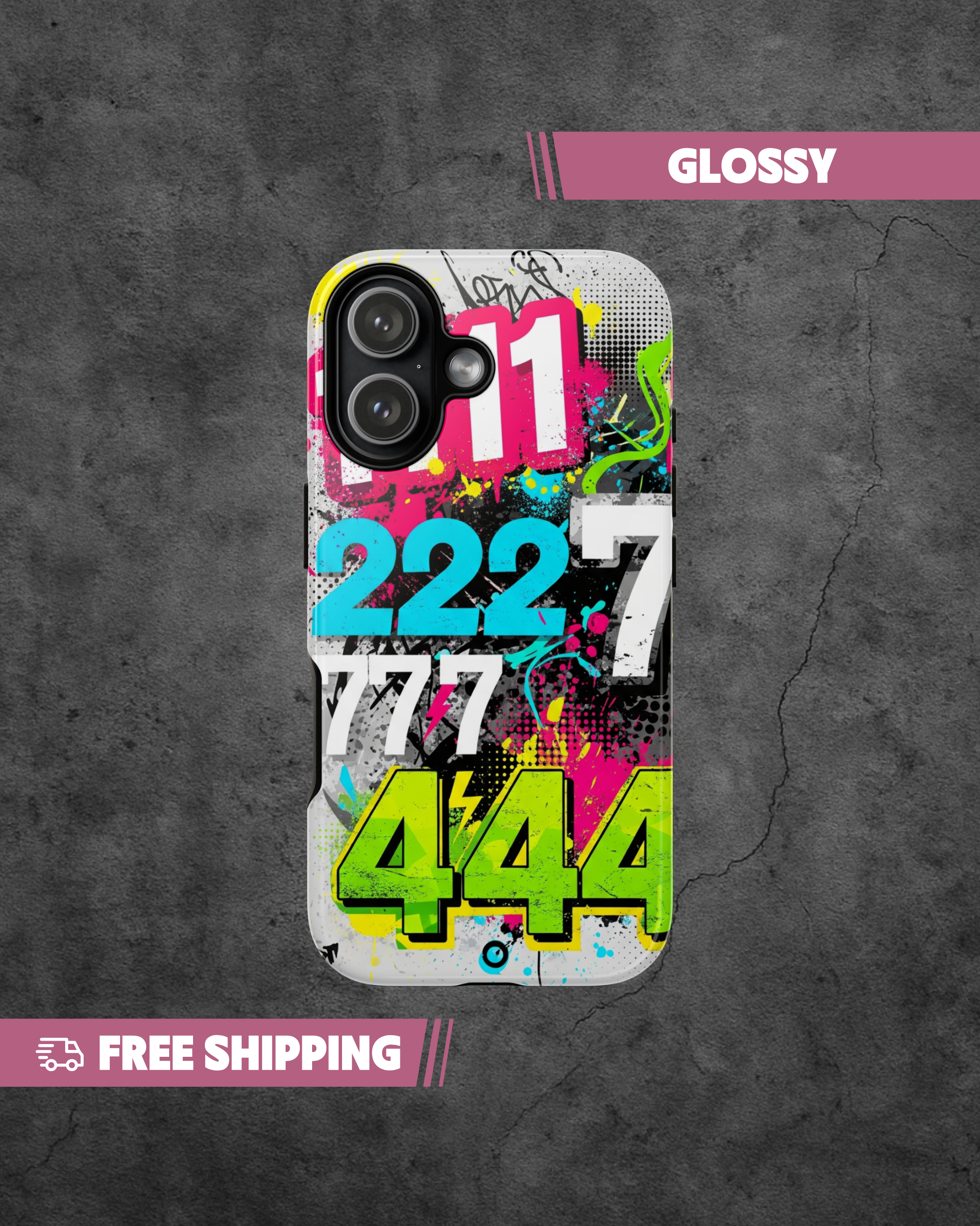 Phone case with colorful numbers on a gray background