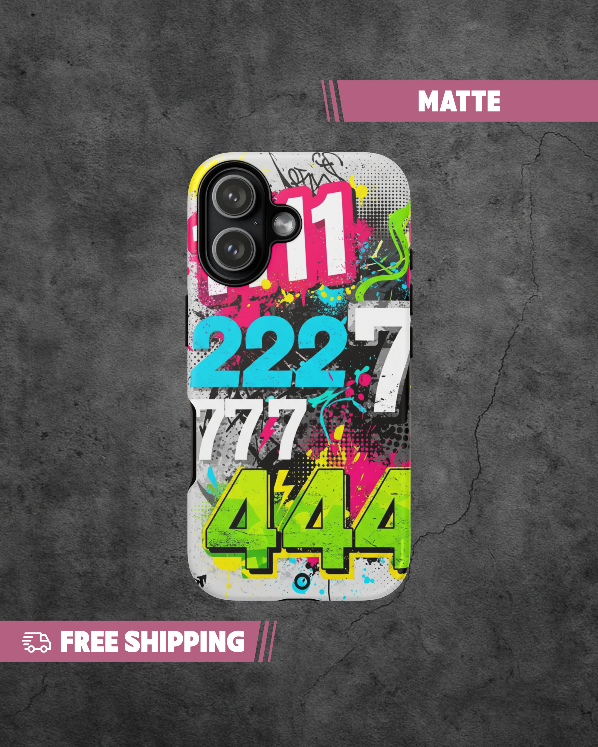 Phone case with colorful numbers on a textured gray background