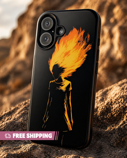 Fire Woman Silhouette Phone Case: Empowerment Art Cover