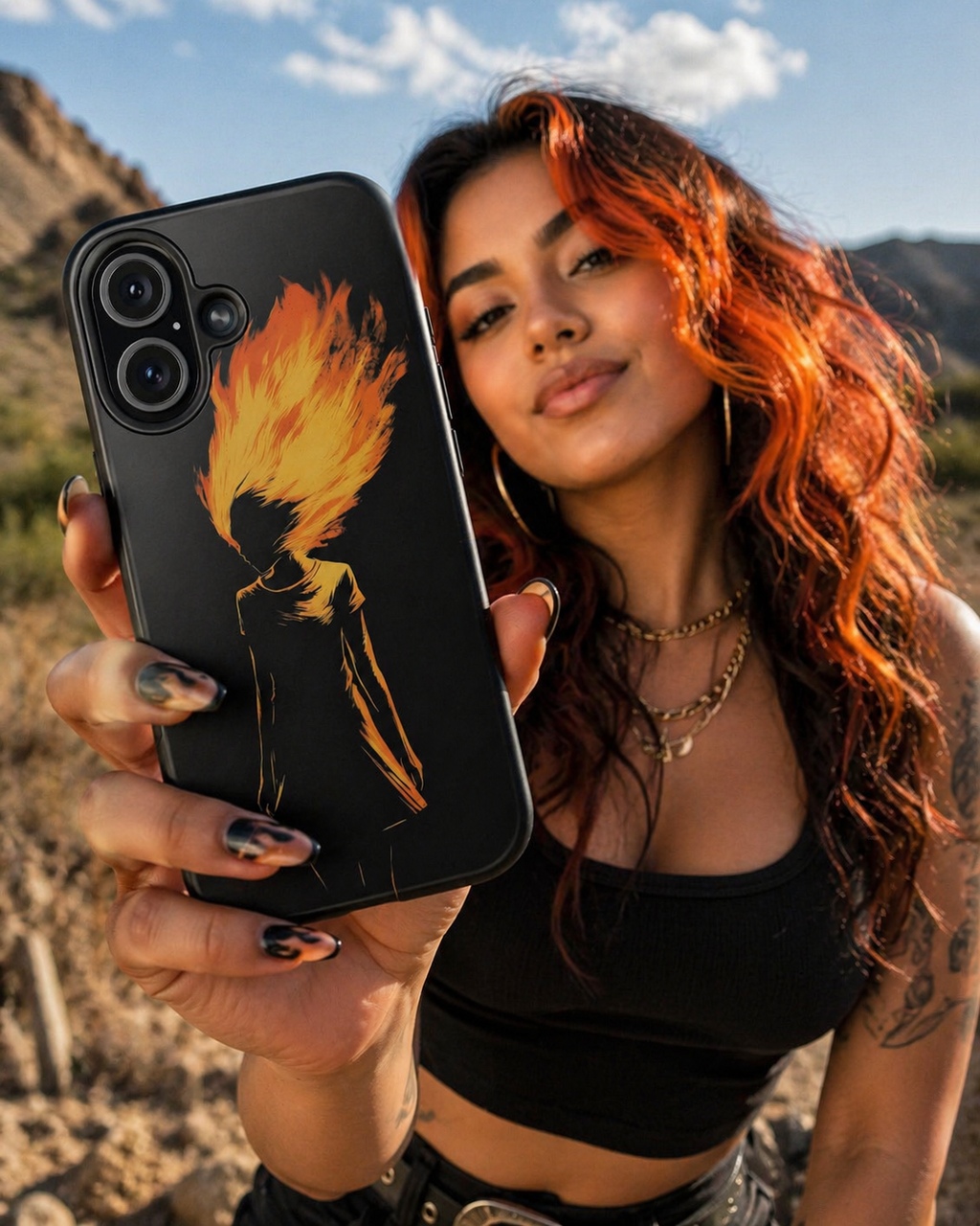 Fire Woman Silhouette Phone Case: Empowerment Art Cover