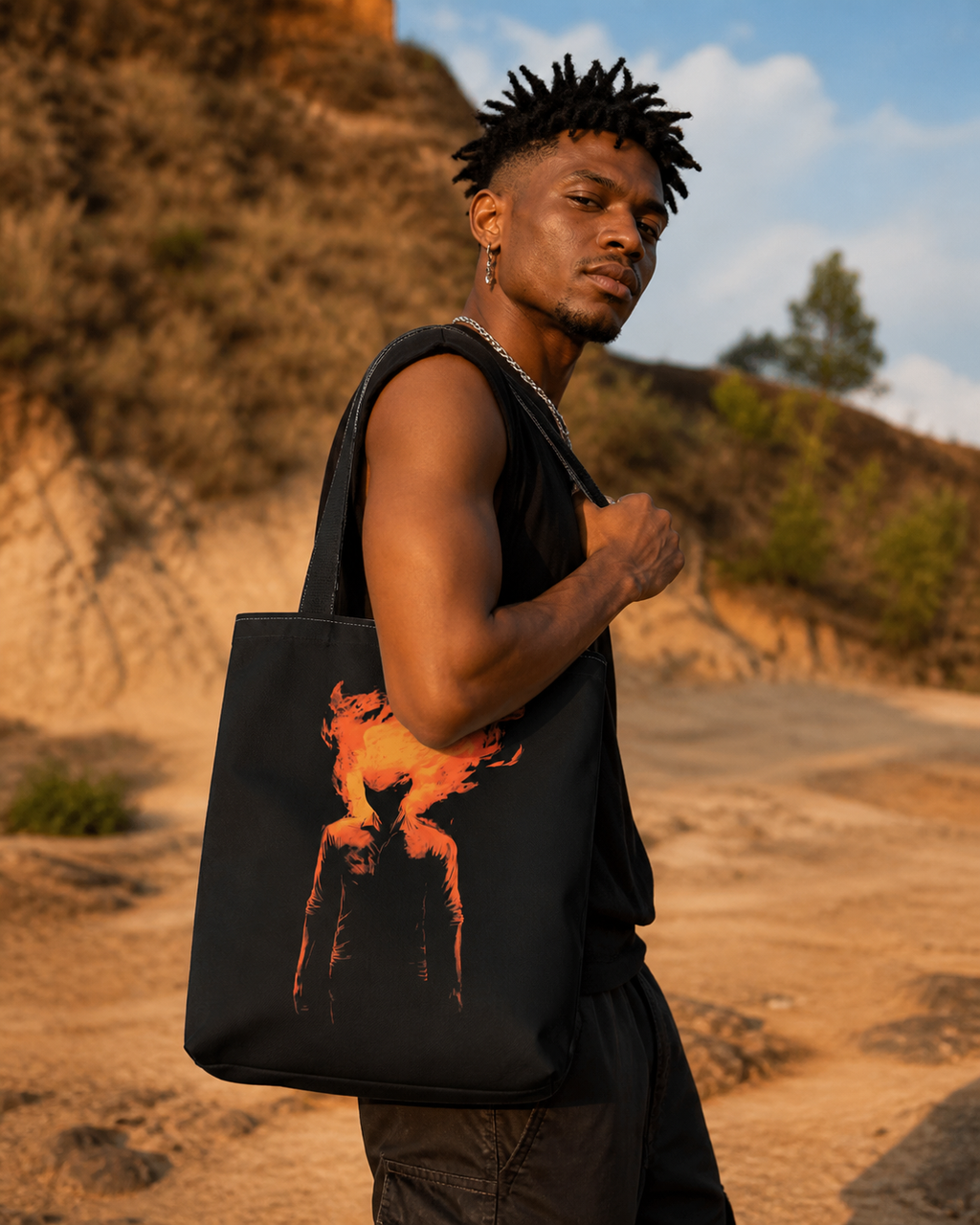 Amber Flame Tote Bag: Minimalist Silhouette Shopper for Creative Souls