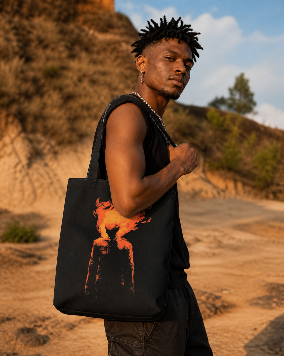 Amber Flame Tote Bag: Minimalist Silhouette Shopper for Creative Souls