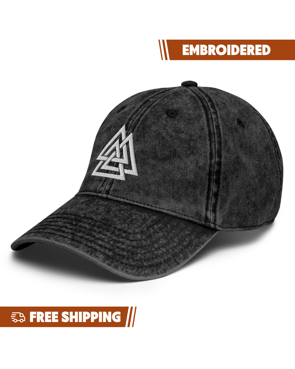 Black embroidered cap on a white background with 'Free Shipping' text at the bottom.